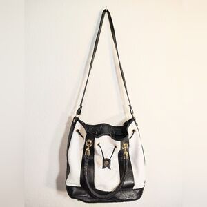 Valentina Italian Leather Black and White Crossbody Bag